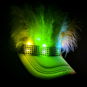 SOMBRERO TRUCKER LUJO CON PLUMAS CON LUZ VERDE FLUO x 1